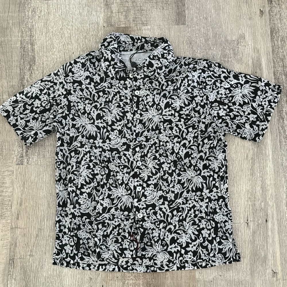ACACIA Kids Aloha Shirt in Black Batik Blossom